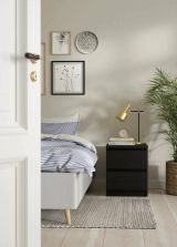 Comodino Nero Effetto Legno 2 Cassetti un Ripiano 50x40x50h cm, Apertura Scorrevole - Azar
