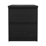 Comodino Nero Effetto Legno 2 Cassetti un Ripiano 50x40x50h cm, Apertura Scorrevole - Azar