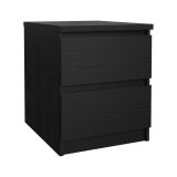 Comodino Nero Effetto Legno 2 Cassetti un Ripiano 50x40x50h cm, Apertura Scorrevole - Azar