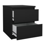 Comodino Nero Effetto Legno 2 Cassetti un Ripiano 50x40x50h cm, Apertura Scorrevole - Azar