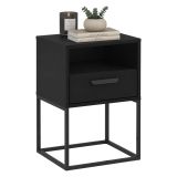 Comodino Nero un Cassetto un Ripiano 40x39x65h cm, Apertura Scorrevole - Lehadasa