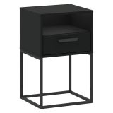 Comodino Nero un Cassetto un Ripiano 40x39x65h cm, Apertura Scorrevole - Lehadasa