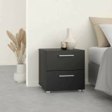 Comodino Nero un Ripiano 2 Cassetti 40x40x42h cm, Apertura Scorrevole - Apolla