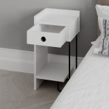 Comodino Quilla, Comò basso, Tavolino da notte, Mensola da letto, 32x30 h61 cm, Bianco
