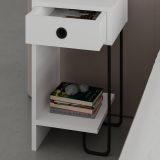 Comodino Quilla, Comò basso, Tavolino da notte, Mensola da letto, 32x30 h61 cm, Bianco