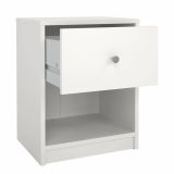 Comodino Roxanne, Comò basso, Tavolino da notte, Mensola da letto, 38x30 h48 cm, Bianco