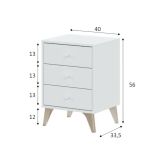 Comodino Seattle, Comodino a 3 cassetti, Tavolino da notte, 40x34h56 cm, Bianco e Rovere
