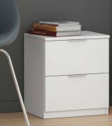 Comodino Syracuse, Comodino moderno a 2 cassetti, Tavolino da notte, Comò basso per camera da letto, 38x34h45 cm, Bianco