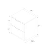 Comodino Syracuse, Comodino moderno a 2 cassetti, Tavolino da notte, Comò basso per camera da letto, 38x34h45 cm, Bianco