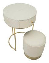 Comodino Tocantins, Comò basso, Tavolino da notte, Mensola da letto, 52x52 h70 cm, Bianco e Oro