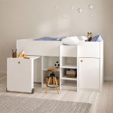 Composizione Camera da Letto Bianco Dimensione Materasso 90x200 cm Scrivania Estraibile 203x104x111h cm, un Letto - Lamedani