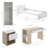 Composizione Camera da Letto Bianco Marrone Rovere 2 Cassetti Reversibile 195x96x68h cm, Dimensione Materasso 90x190 cm - Winnemu