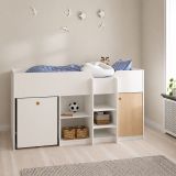 Composizione Camera da Letto Bianco Marrone Rovere Dimensione Materasso 90x200 cm Scrivania Estraibile 203x104x111h cm, un Letto - Lamedani