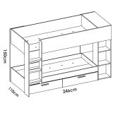 Composizione camera da letto Fennera, Stanza da letto completa, Cameretta per bambini, Set per arredo a ponte, 245x110 h150 cm, Bianco e Rovere Nodi