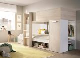 Composizione camera da letto Focalone, Stanza da letto completa, Cameretta per bambini, Set per arredo a ponte, 246x112 h150 cm, Bianco e Rovere
