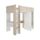 Composizione camera da letto Focoletta, Stanza da letto completa, Cameretta per bambini, Set per arredo a ponte, 206x111 h178 cm, Bianco e Rovere