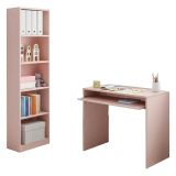 Composizione Camera da Letto Rosa Reversibile per Cameretta 90x54x79h cm, Misure Elementi Scrivania: 90x54h79, Libreria: 52x25h180 cm - Gaggi