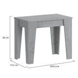 Consolle Allungabile Grigio Cemento Allungabile 12 Posti 305.6x90x75.2h cm, Meccanismo Estensione Allunghe Centrali - Gizio