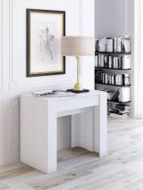 Consolle allungabile Maclodio, trasformabile in tavolo da pranzo, salvaspazio ed estensibile fino a 237 cm, 90-237x76,6x90 cm, Bianco