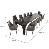 Consolle Allungabile Nero Antracite Allungabile 12 Posti 305.6x90x75.2h cm, Meccanismo Estensione Allunghe Centrali - Gizio