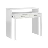 Consolle Billings, Scrivania con piano estensibile, Scrittoio porta PC con 2 cassetti, 99x36h88 cm, Bianco