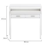 Consolle Billings, Scrivania con piano estensibile, Scrittoio porta PC con 2 cassetti, 99x36h88 cm, Bianco