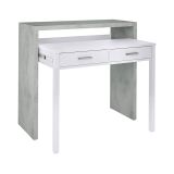 Consolle Billings, Scrivania con piano estensibile, Scrittoio porta PC con 2 cassetti, 99x36h88 cm, Cemento e Bianco