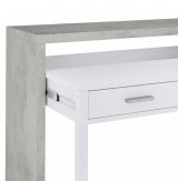 Consolle Billings, Scrivania con piano estensibile, Scrittoio porta PC con 2 cassetti, 99x36h88 cm, Cemento e Bianco