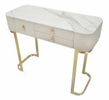 Consolle Bolzano, Tavolo multiuso, Mobiletto d'appoggio, Scrivania da corridoio, Crema e Oro, 100x40 h80 cm
