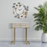 Consolle Bolzano, Tavolo multiuso, Mobiletto d'appoggio, Scrivania da corridoio, Crema e Oro, 70x40 h80 cm