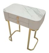 Consolle Bolzano, Tavolo multiuso, Mobiletto d'appoggio, Scrivania da corridoio, Crema e Oro, 70x40 h80 cm