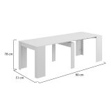 Consolle Compton, Tavolo da pranzo allungabile, Tavolo con allunghe multiuso estensibile fino a 10 posti, 51-237x90h78 cm, Bianco Lucido
