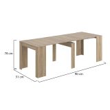 Consolle Compton, Tavolo da pranzo allungabile, Tavolo con allunghe multiuso estensibile fino a 10 posti, 51-237x90h78 cm, Rovere