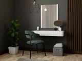 Consolle Fafe, Entratina sospesa con specchio, Design moderno con effetto cannettato, 80x42 h97 cm, Bianco