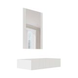 Consolle Fafe, Entratina sospesa con specchio, Design moderno con effetto cannettato, 80x42 h97 cm, Bianco
