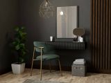Consolle Fafe, Entratina sospesa con specchio, Design moderno con effetto cannettato, 80x42 h97 cm, Nero