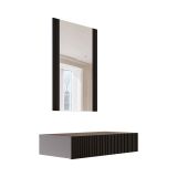 Consolle Fafe, Entratina sospesa con specchio, Design moderno con effetto cannettato, 80x42 h97 cm, Nero