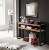 Consolle Iota, Tavolo allungabile multiuso, Consolle ingresso, Ripiano con allunghe, 140x35h80 cm, Quercia e Nero