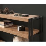 Consolle Iota, Tavolo allungabile multiuso, Consolle ingresso, Ripiano con allunghe, 140x35h80 cm, Quercia e Nero