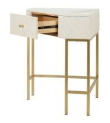 Consolle Juruena, Tavolo multiuso, Mobiletto d'appoggio, Scrivania da corridoio, 85x60 h77 cm, Bianco e Oro