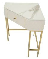 Consolle Juruena, Tavolo multiuso, Mobiletto d'appoggio, Scrivania da corridoio, 85x60 h77 cm, Bianco e Oro