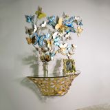Consolle oro Trasparente un Ripiano Base con Decorazione con Farfalle 120x41x37h cm, Materiale Struttura in Vetro - Azrou