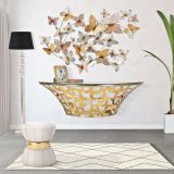 Consolle oro Trasparente un Ripiano Base con Decorazione con Farfalle 120x41x37h cm, Materiale Struttura in Vetro - Azrou
