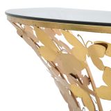 Consolle oro Trasparente un Ripiano Base con Decorazione con Farfalle 120x41x37h cm, Materiale Struttura in Vetro - Azrou
