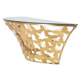 Consolle oro Trasparente un Ripiano Base con Decorazione con Farfalle 120x41x37h cm, Materiale Struttura in Vetro - Azrou