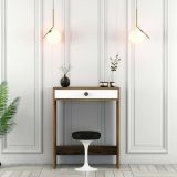 Consolle Solstice, Tavolo allungabile multiuso, Consolle ingresso, Ripiano con allunghe, 70x85h40 cm, Noce e Bianco
