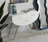 Consolle Spirito, Tavolo multiuso, Mobiletto d'appoggio, Scrivania da corridoio, 110x40 h80 cm, Bianco e Oro