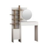 Consolle Thalassius, Tavolo multiuso, Mobiletto d'appoggio, Scrivania da corridoio, 35x35 h151 cm, Bianco e Quercia