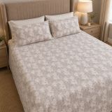 Copripiumino Matrimoniale Bianco Naturale Rosa Antico Federa Inclusa Percalle 210 Fili in Cotone Pettinato e Mercerizzato 300x250 cm - Sagame Luxury