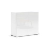 Credenza Abeba, Buffet da soggiorno, Madia da salotto, Dispensa da cucina, Made in Italy, 90x38h79 cm, Bianco lucido